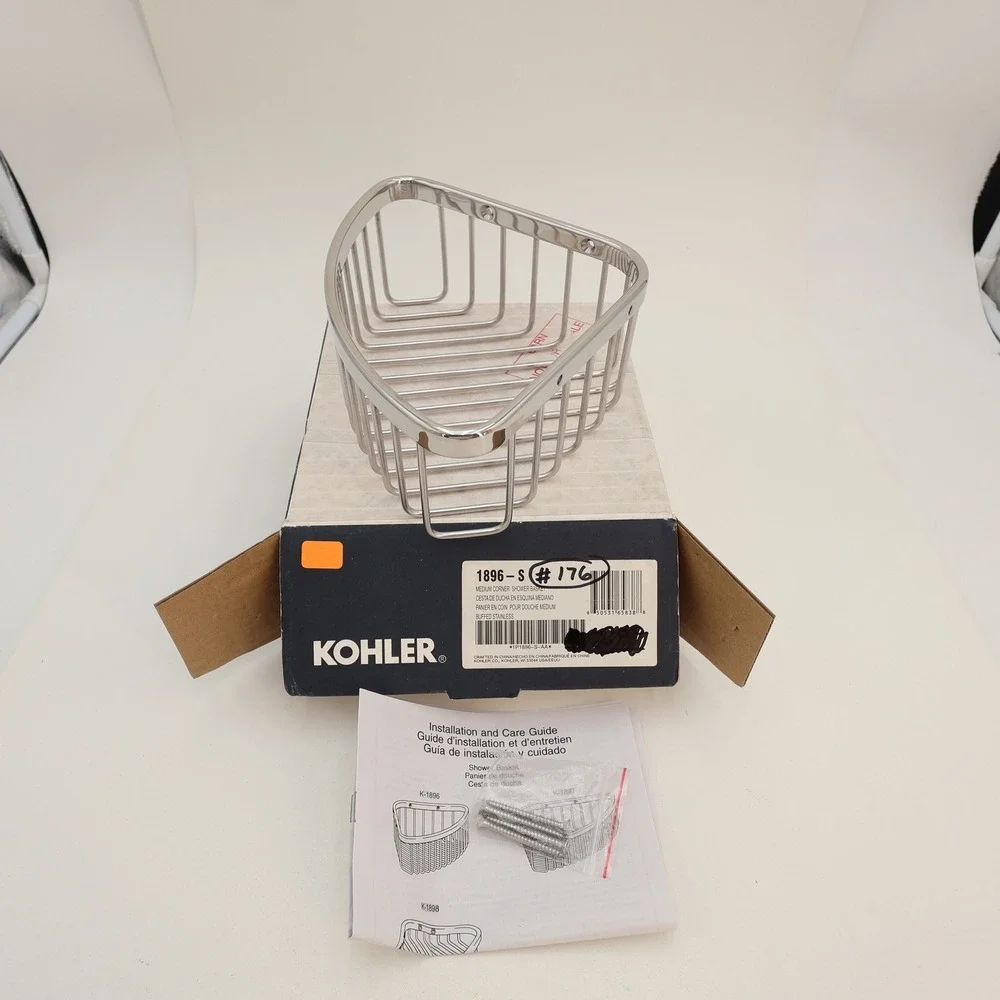 Kohler 1896-S Medium Corner Shower Basket Buffed Stainless Steel Wall Mount